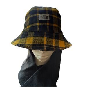 The Northface Corduroy Black Bucket Hat size Small Reversible Yellow Plaid ￼